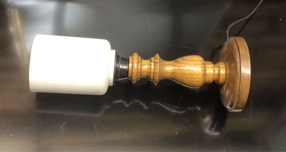 Drewniana lampka nocna szklany klosz vintage retro PRL