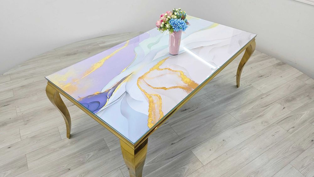 Stol Ludwik Gold 200x100 cm Dekor do wyboru