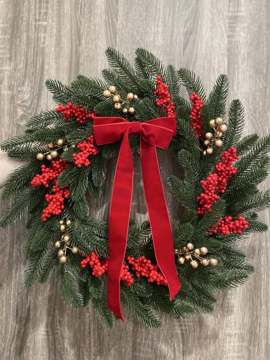Вінок різдвяний ручної роботи 55 см зелений новорічний декор