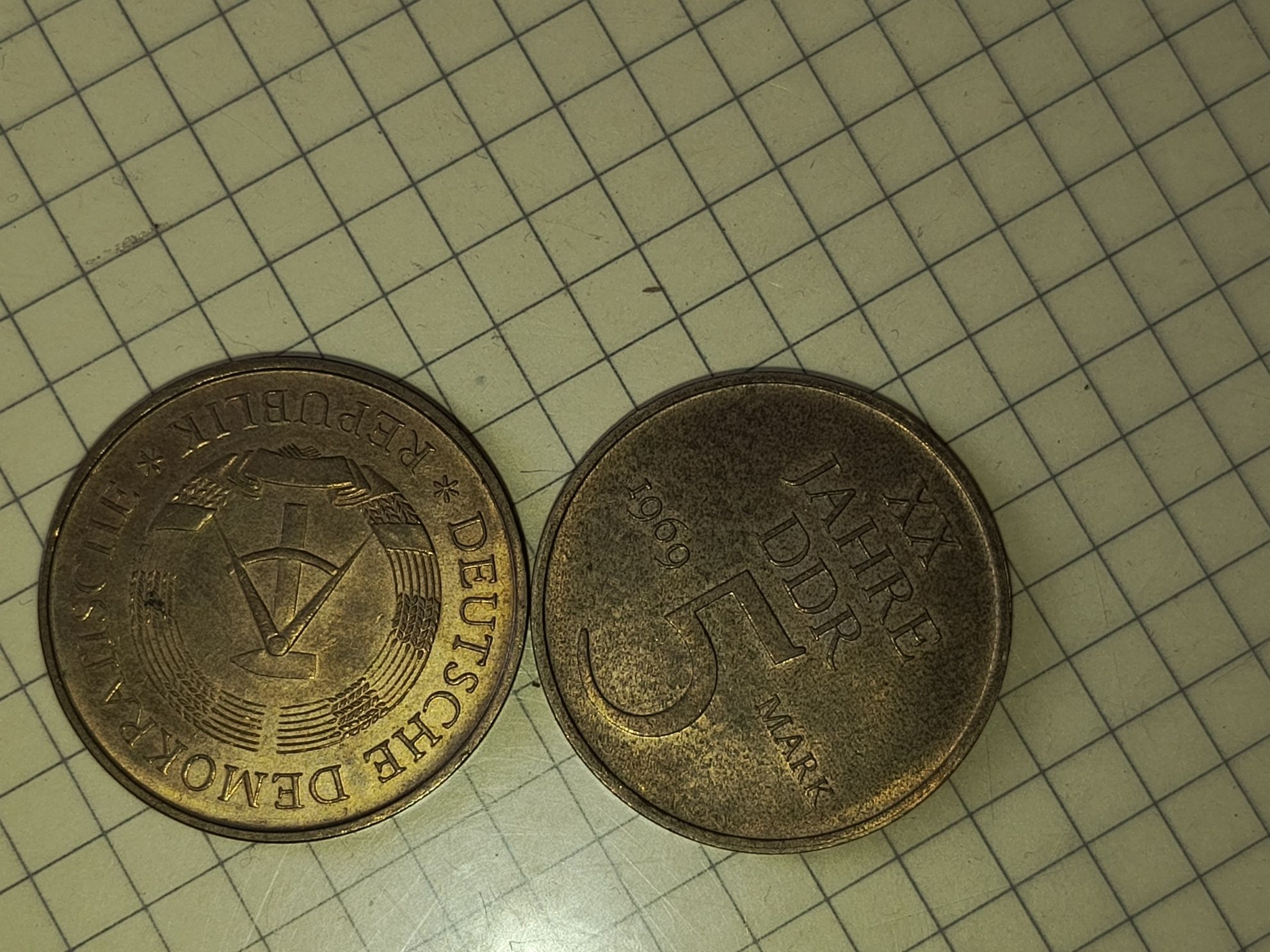 5 Mark 1969 DDR zestaw dwóch monet 20 jahre nrd