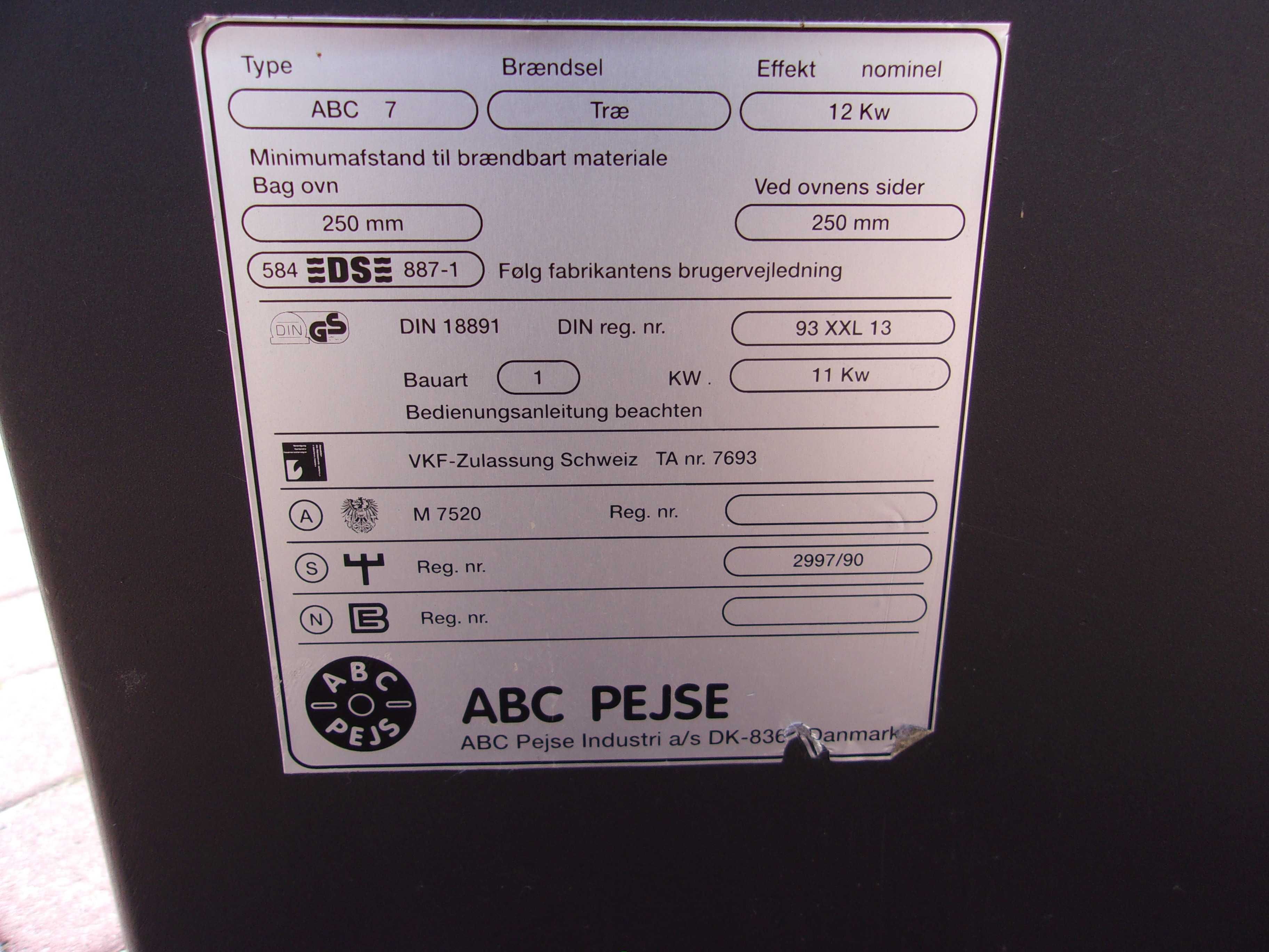 Kominek,Piec ,koza.Duński ABC 7 PEJS, 11-12 KW.150 kg