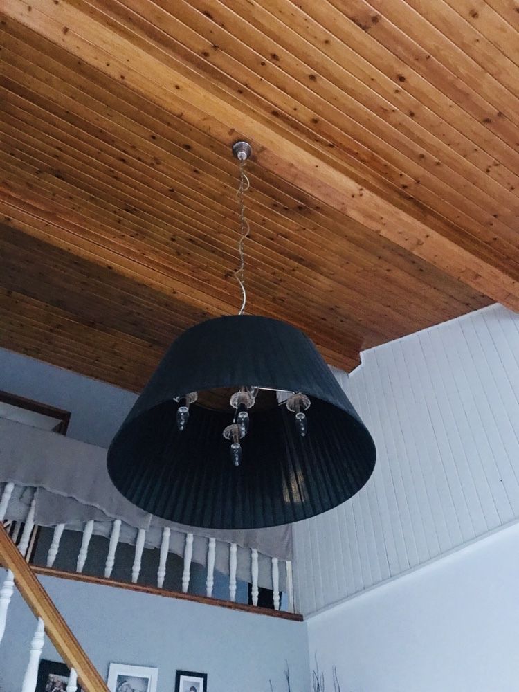 Lampa zyrandol czarny materiał glamour duzy abażur klosz