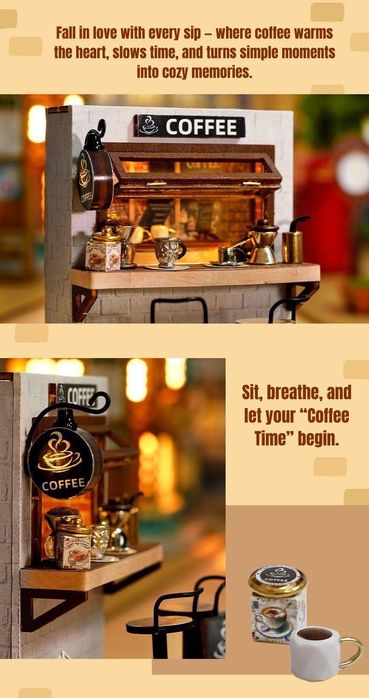 Coffee Time Book Nook – Zestaw Miniaturowej Kawiarni z Podświetleniem