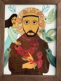 Św. Franciszek - obraz ludowy na szkle
