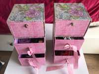 Caixas guarda-jóias rosa c/ gavetas + guarda-jóias c/ conchas