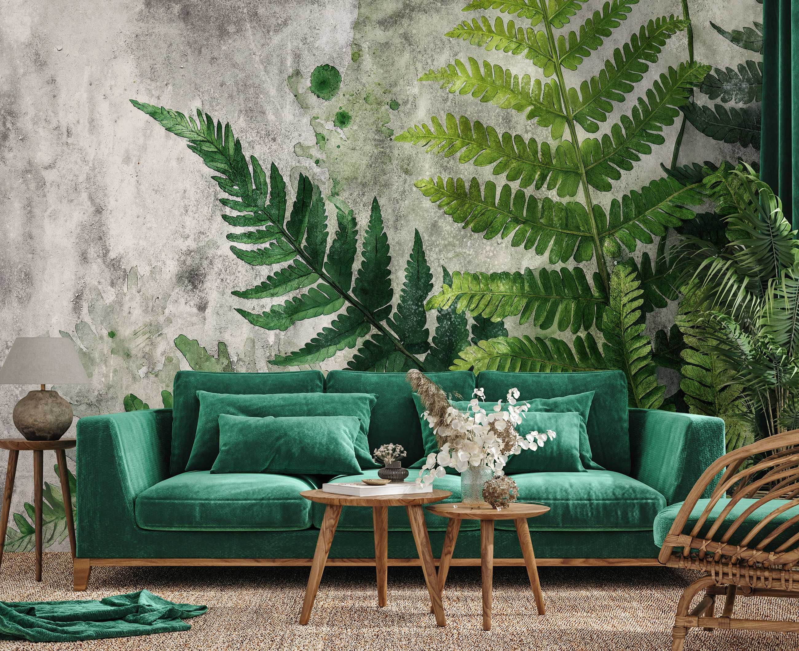 Fototapeta Natura Paproć Kwiaty Zieleń Beton 3D Twój Rozmiar + KLEJ