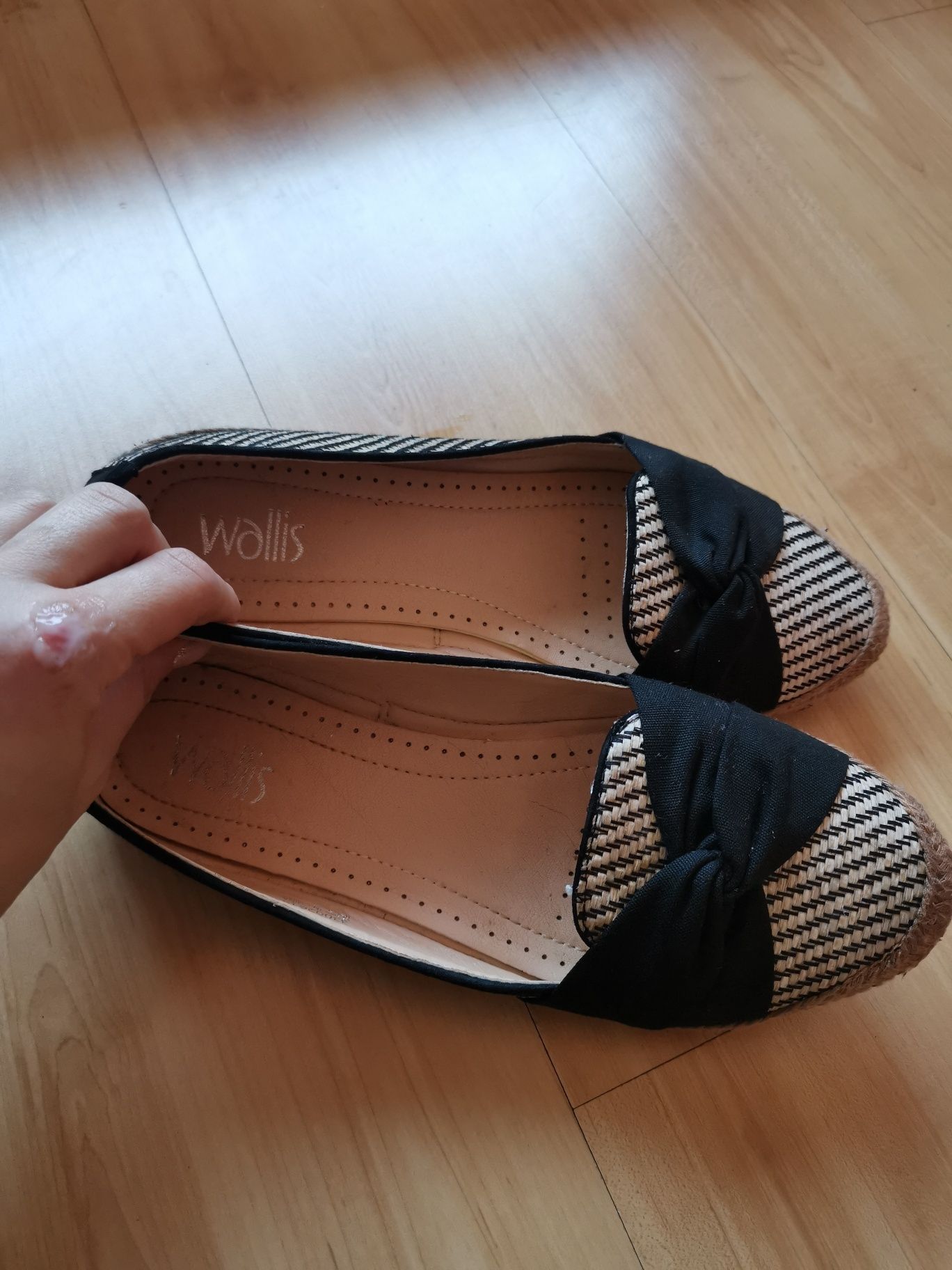 Buty balerinki espadryle 39 bdb beż czarny kokarda