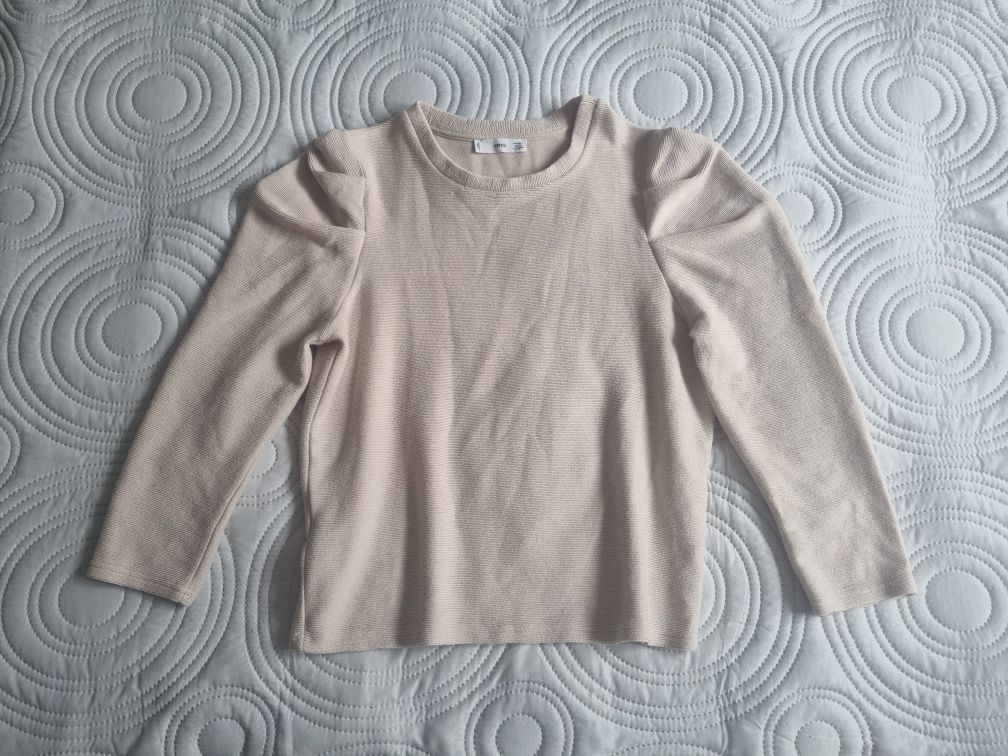 Beżowy sweter z marszczonymi rękawami, Mango, rozmiar S