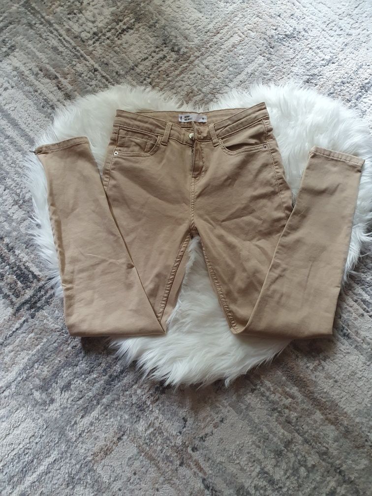 Spodnie skinny mid waist NOWE cieliste beż 36 S