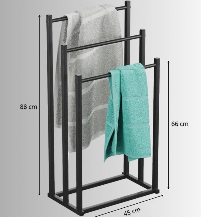Stojak na Ręczniki Łazienkowe Uchwyt Wieszak Metalowy Czarny 3 Poziomy
