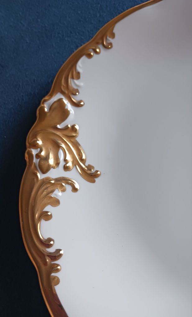 Złoty Liść, zestaw talerzy obiadowych.  Porcelana Wałbrzych lata 70.