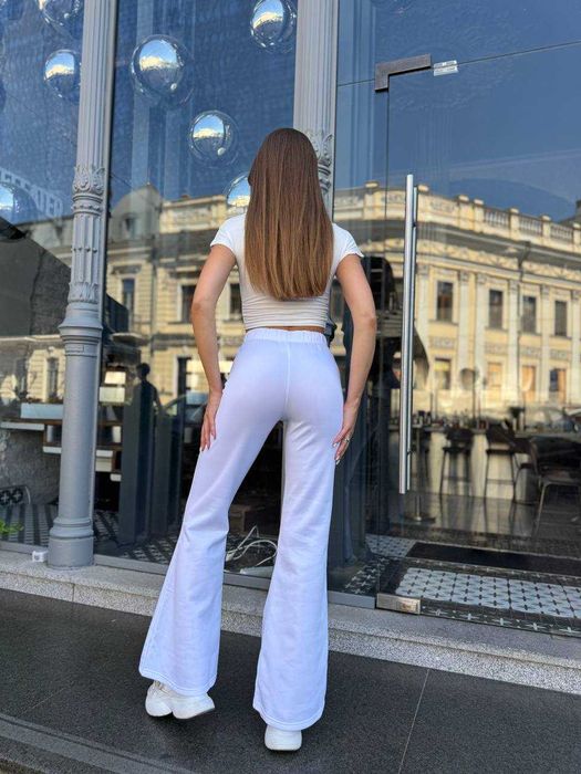 Брюки кльош жіночі з високою талією, білий колір 44-46 р, еластичні