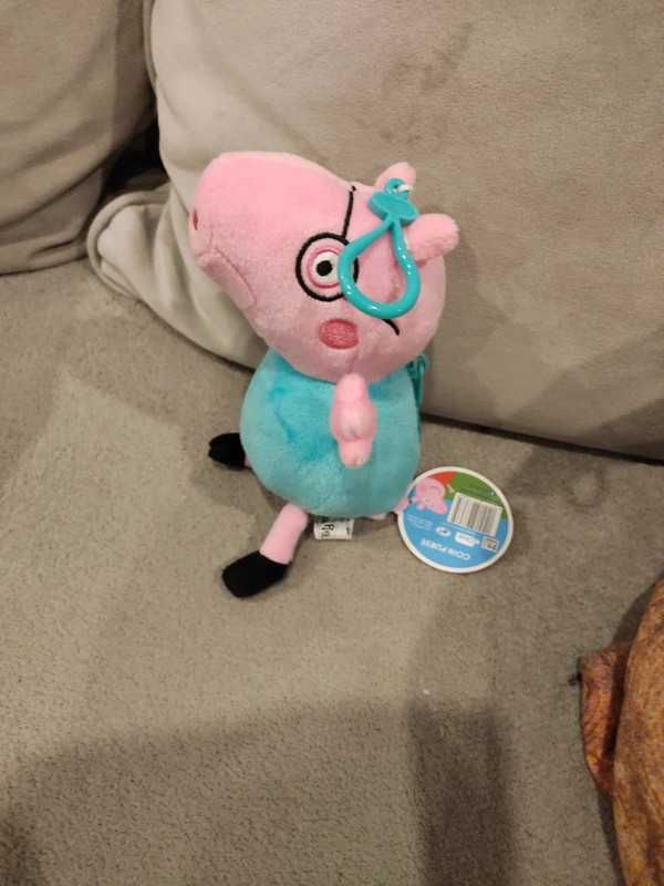 Nowy pluszowy Tata Świnka Peppa brelok zawieszka przypinka z zamkiem