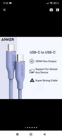 Кабель Anker Type C - Type C, 1.8 метра. 100W. 5A