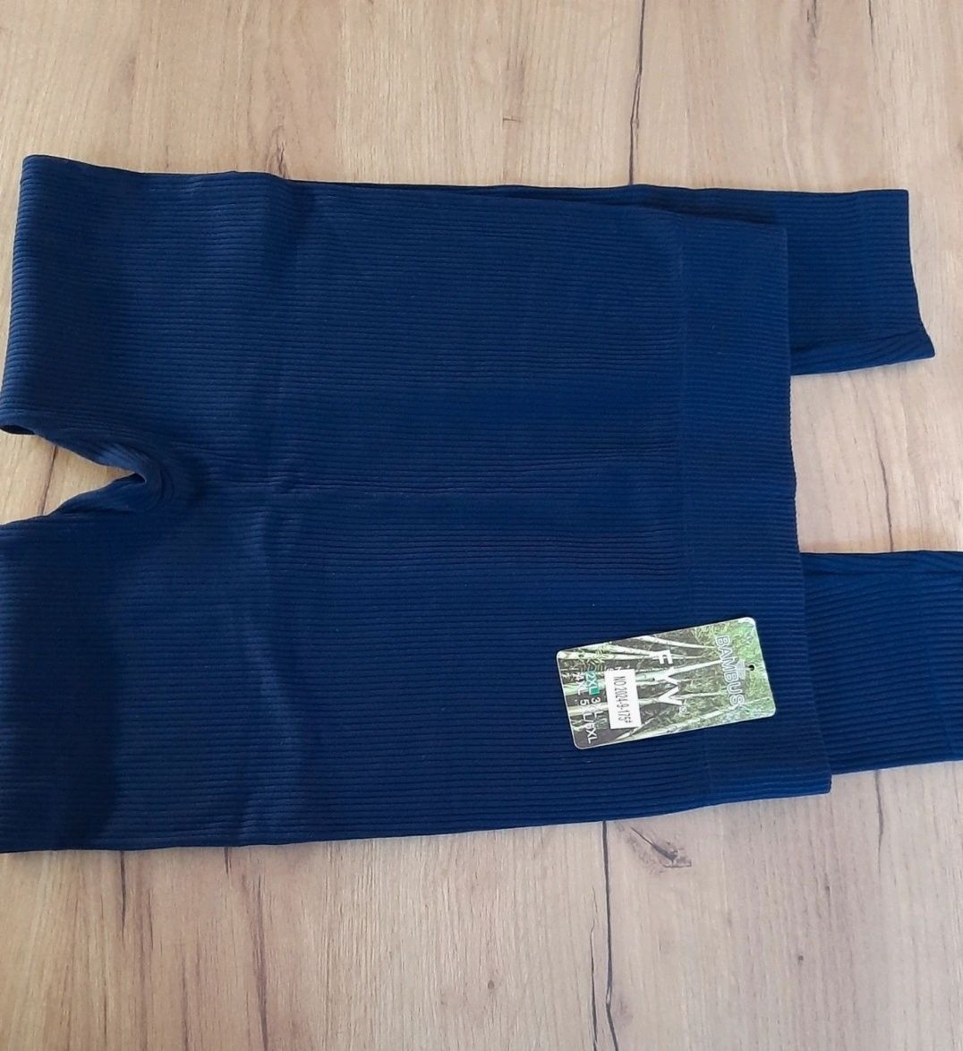 Nowe Leginsy 2 XL 44 bambusowe granatowe prążkowane prążek wysoki stan