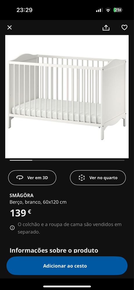 Berço SMAGORA + Colchao IKEA