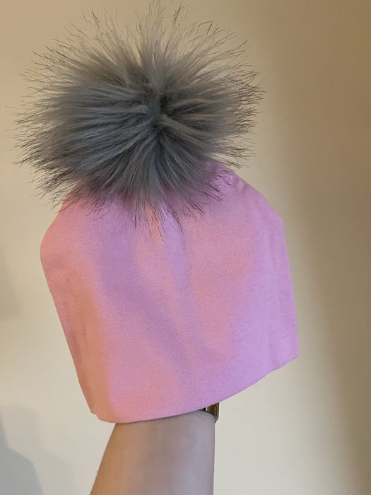 Czapka różowa handmade Czapka z pomponem