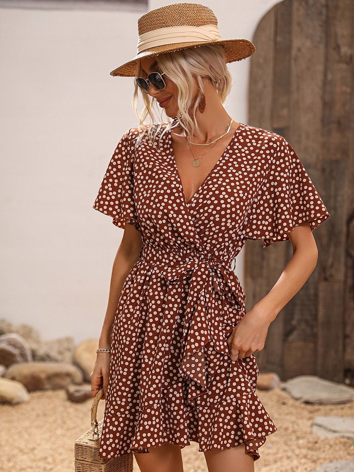 Sukienka W Groszki Z Falbankami Rozkloszowana Mini Casual Shein S 36