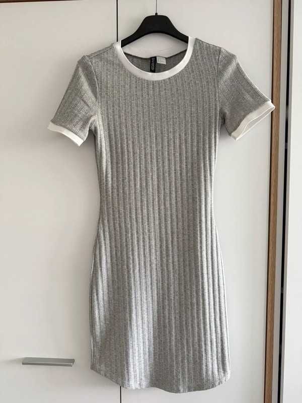 Sukienka obcisła w prążki H&M szara młodzieżowa na lato XS