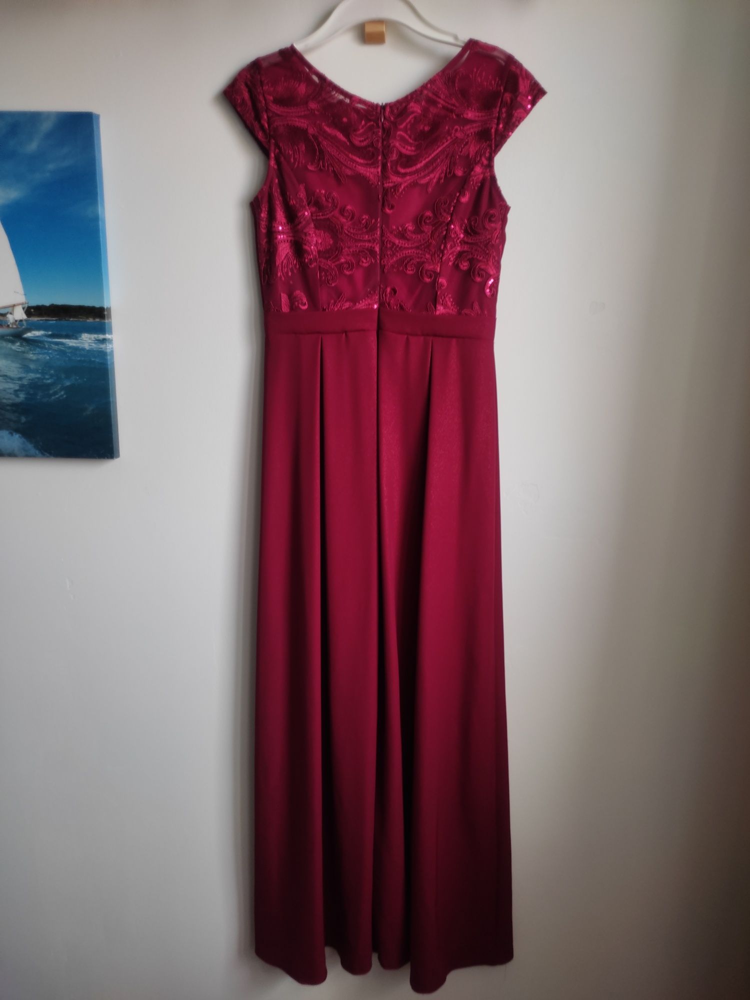 Długa sukienka na wesele bordowa roz. M