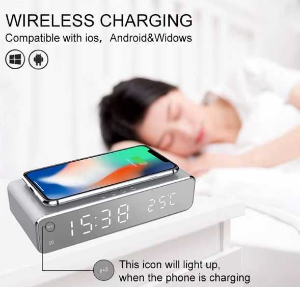 Часы-будильник-беспроводное зарядное 5 в 1