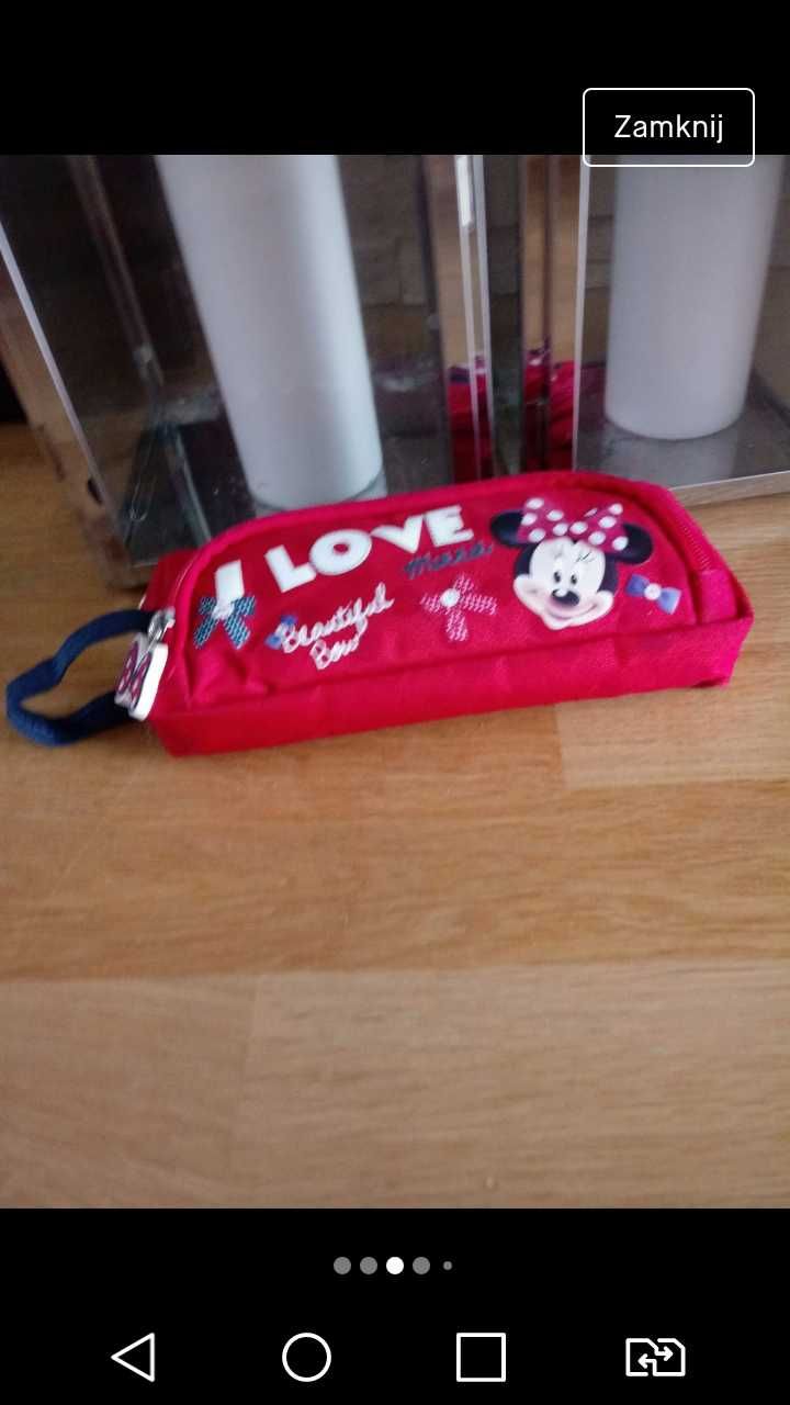 Czerwony piórnik szkolny Disney Myszka Minnie materiałowy  na suwak