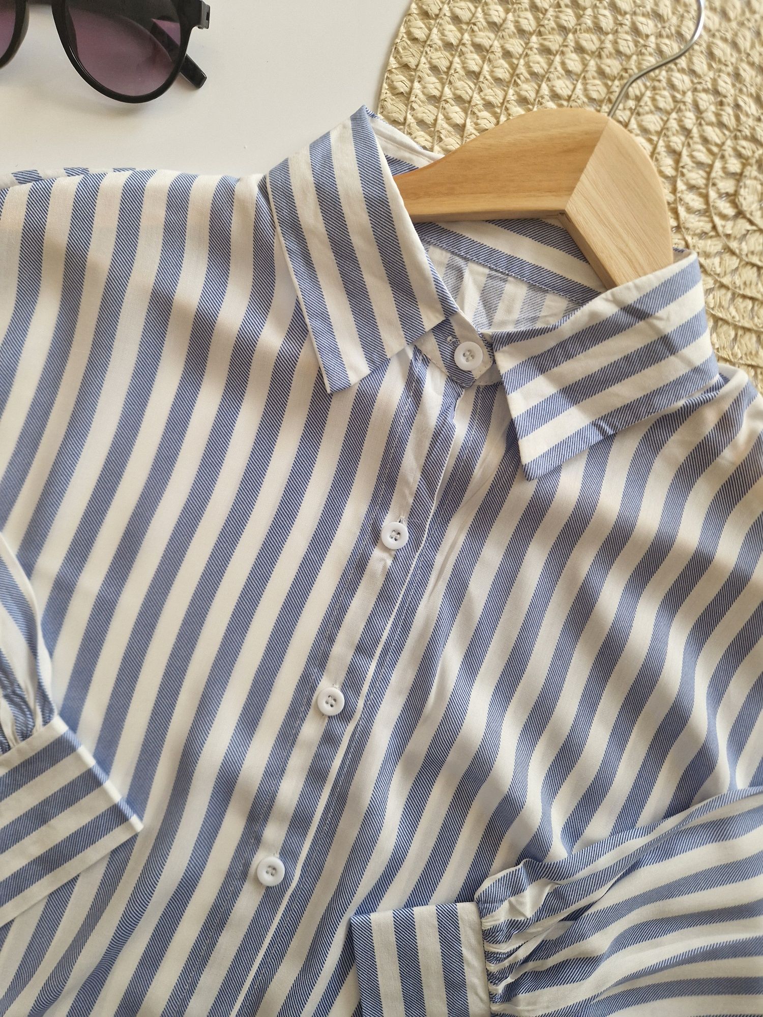 Piękna koszula w paski niebieska biała 100% viscose plus size XL 42