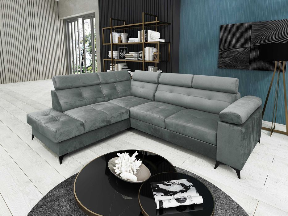 Duży Narożnik Sofa Porto II, Pikowany, wygodny, Gąbka HR, Sprężyny