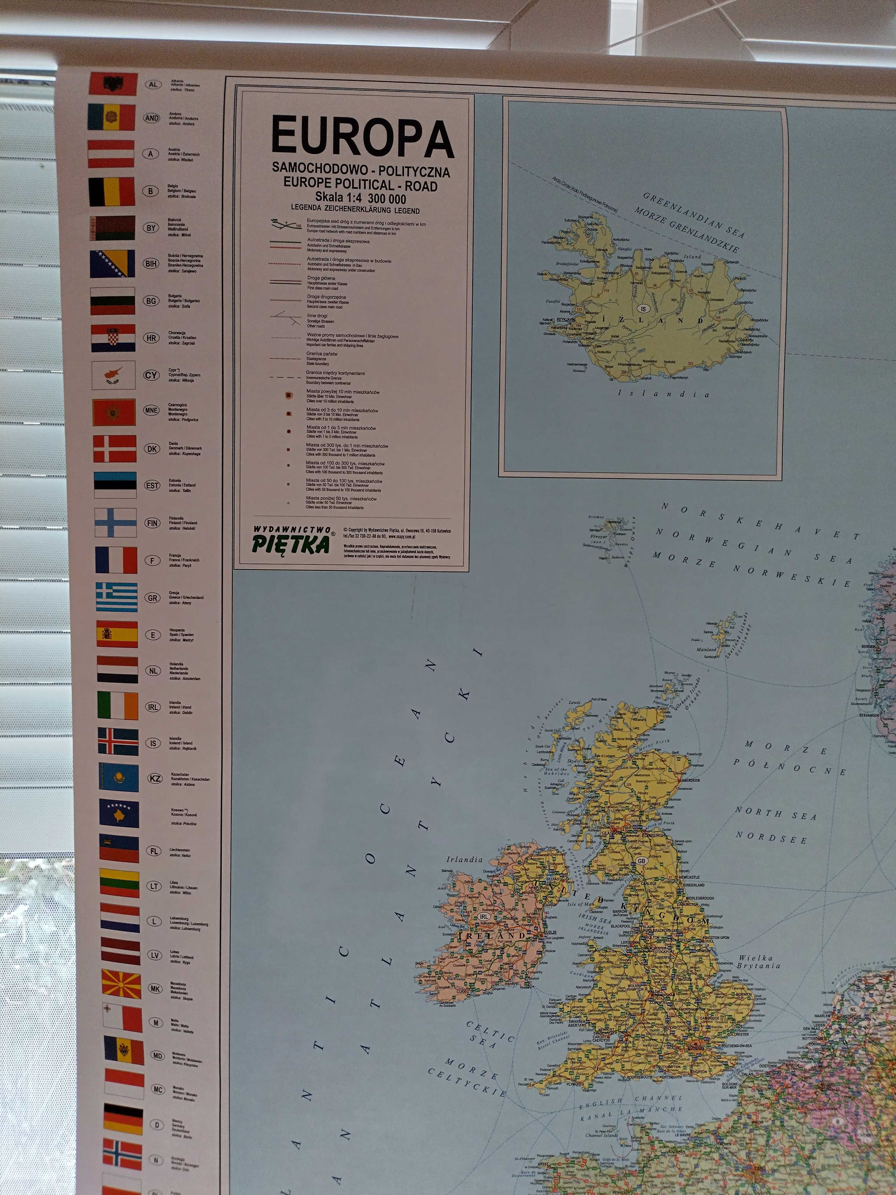 Mapa ścienna Europy - polityczno-drogowa