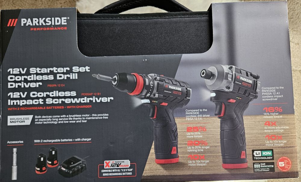 Parkside12V Zestaw startowy wiertarko-wkrętarka  i wkretarka udarowa