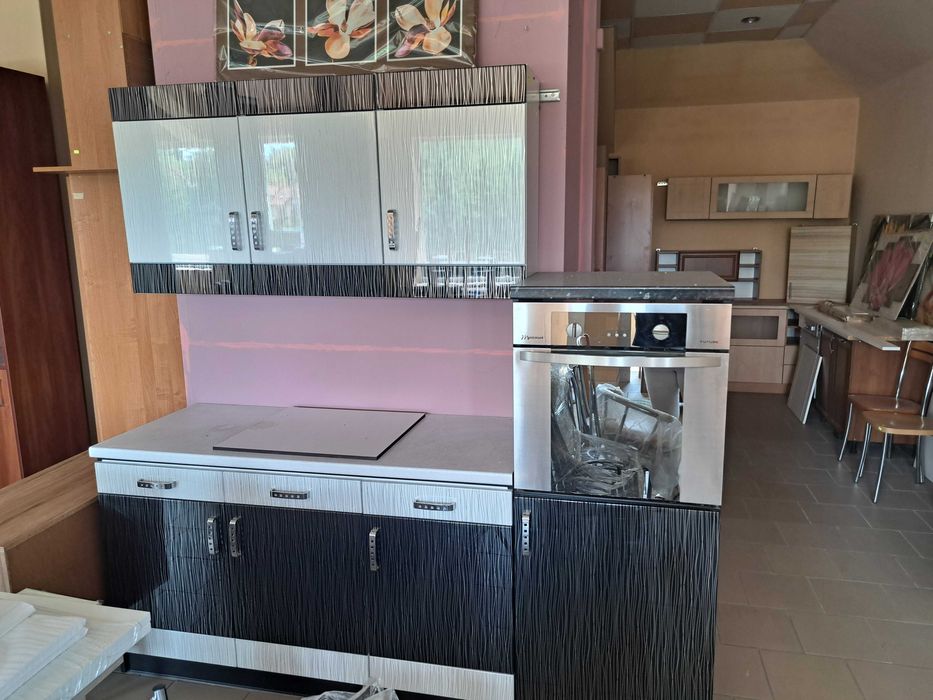 Nowy Zestaw mebli kuchennych fronty MDF czarno białe połysk 210 cm