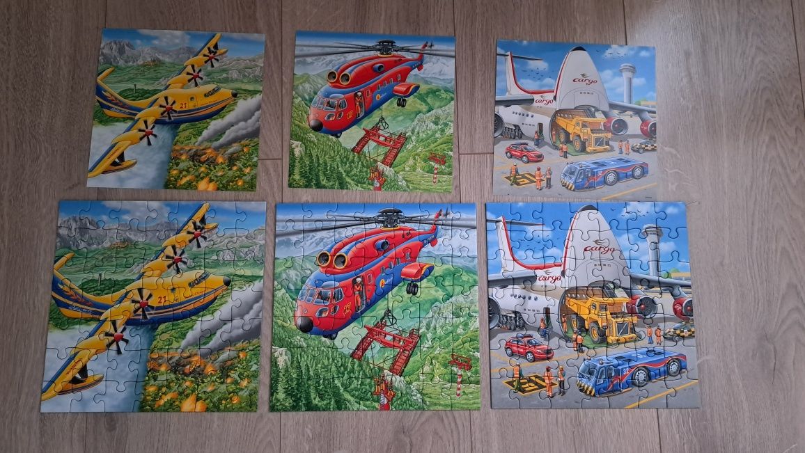 Zestaw puzzli 5+ Psi Patrol oraz puzzle z samolotami i helikopterem