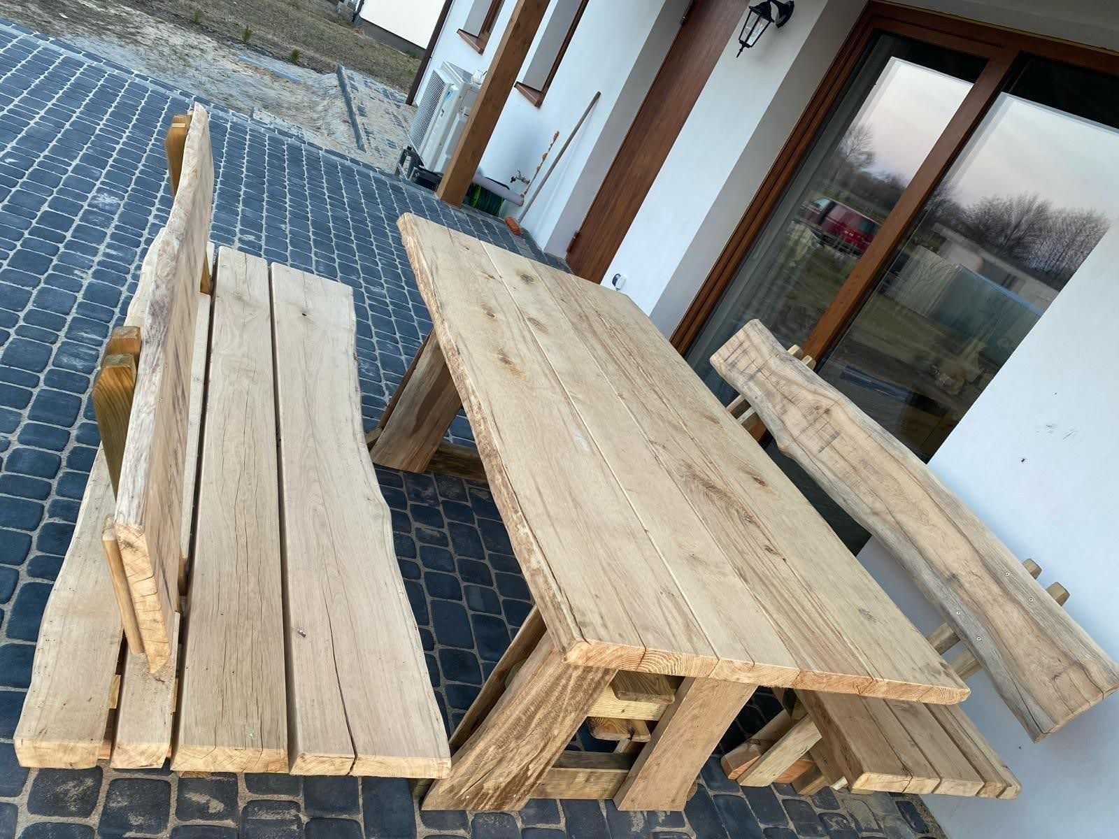 meble ogrodowe, dąb, ławka, stół, drewno, duży zestaw dł. 2,0m
