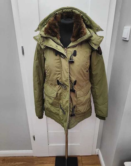 zielona super ciepła zimowa kurtka duży kaptur XS/S Zara