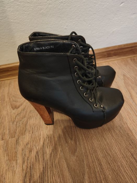 Skórzane botki na szpilce czarne Lity do tańca high heels pole dance