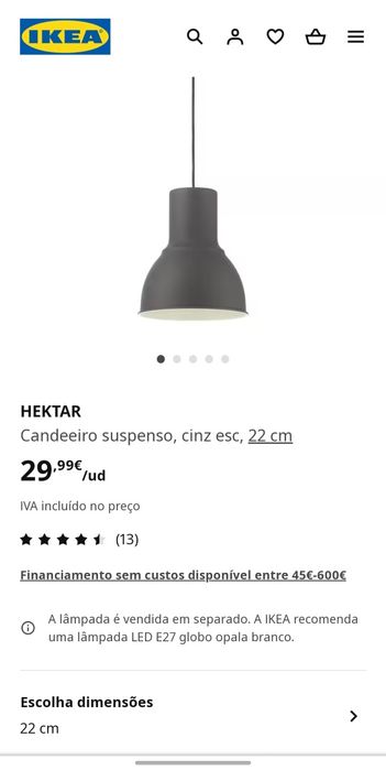 Candeeiro suspenso Ikea modelo Hektar
