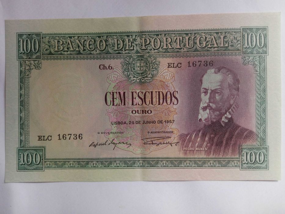 Notas de 100 escudos de 1950 e 1957.