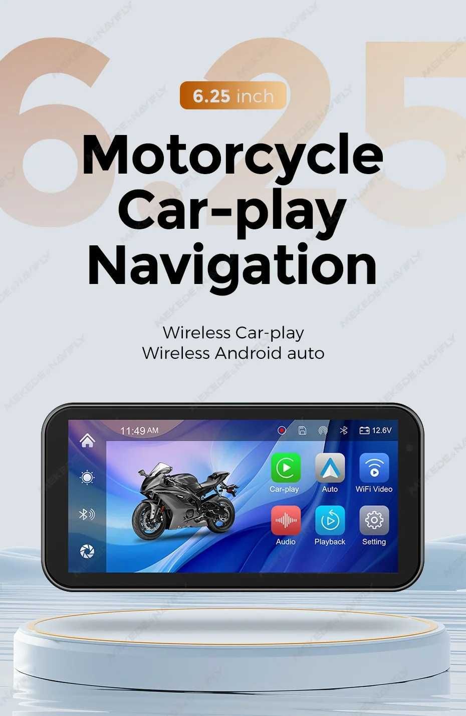 Nawigacja motocyklowa GPS 6.25" CarPlay Android wideorejestrator DUAL