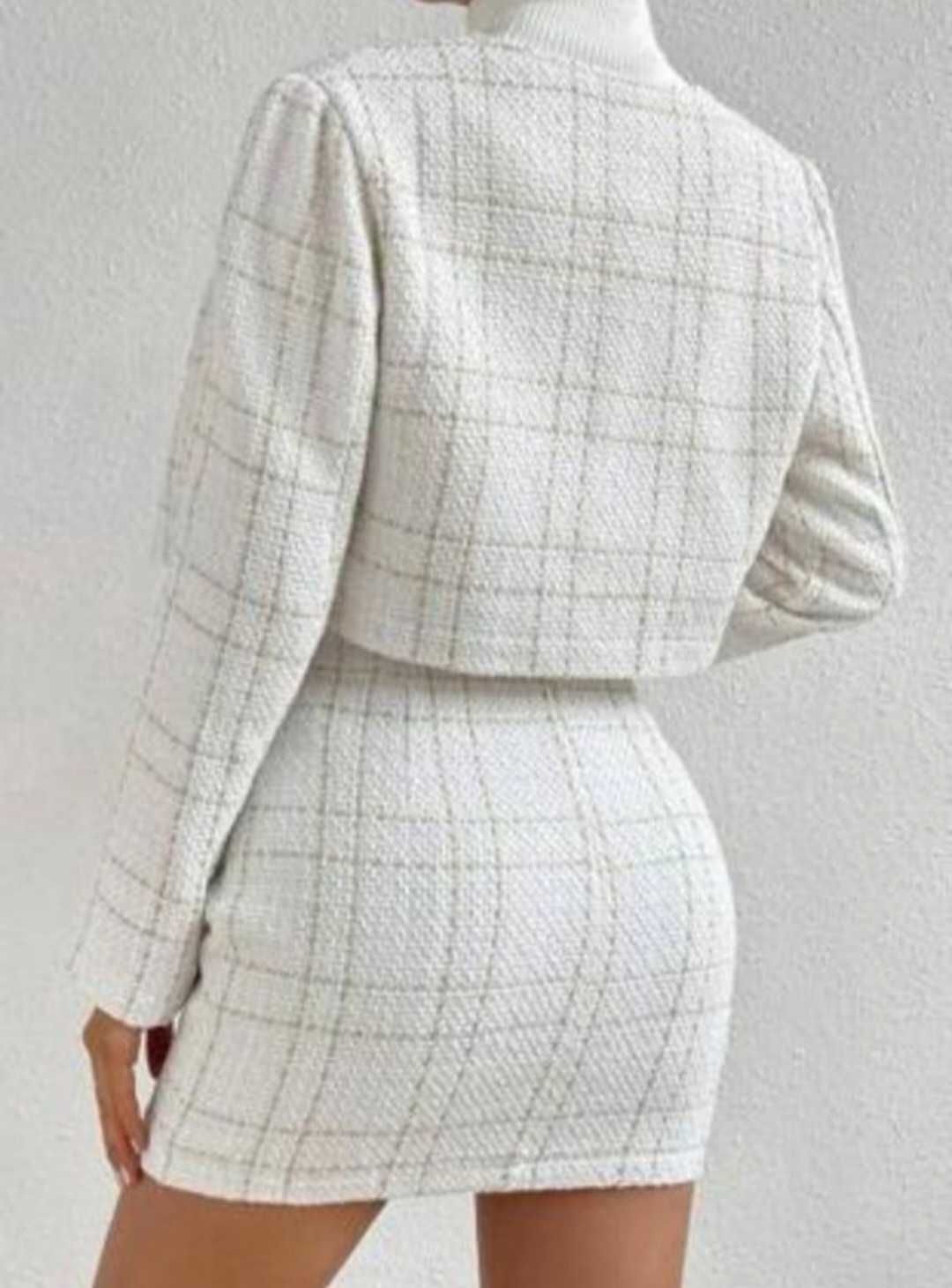 Костюм двійка класичний діловий піджак юбка міні твід білий