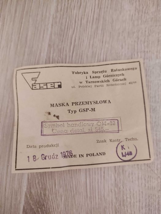 Maska Przeciwgazowa Faser GSP-M 1976