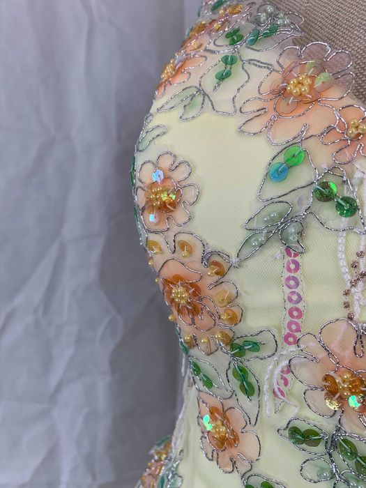 Unikatowa nowa suknia 38 M kolorowa w kwiaty limonkowa balowa na sesję