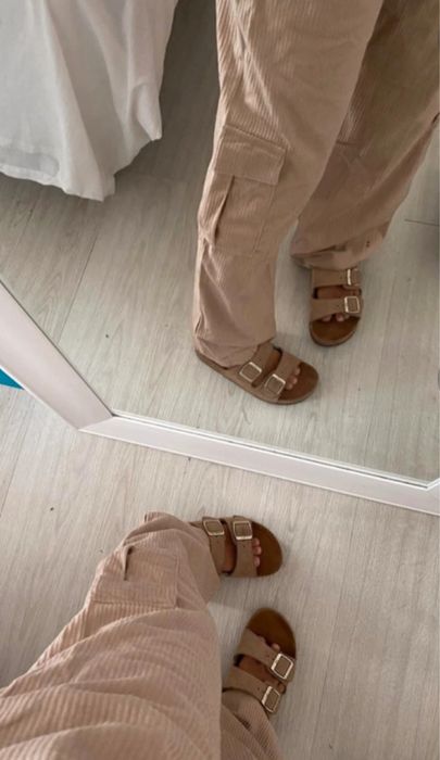 Spodnie wysoki stan sztruksowe bezowe