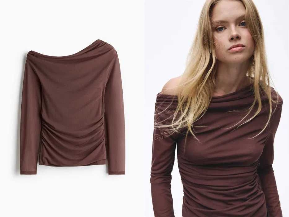 Bluzka S nowa kolekcja Top z siateczki na jedno ramię brązowy PROMOCJA