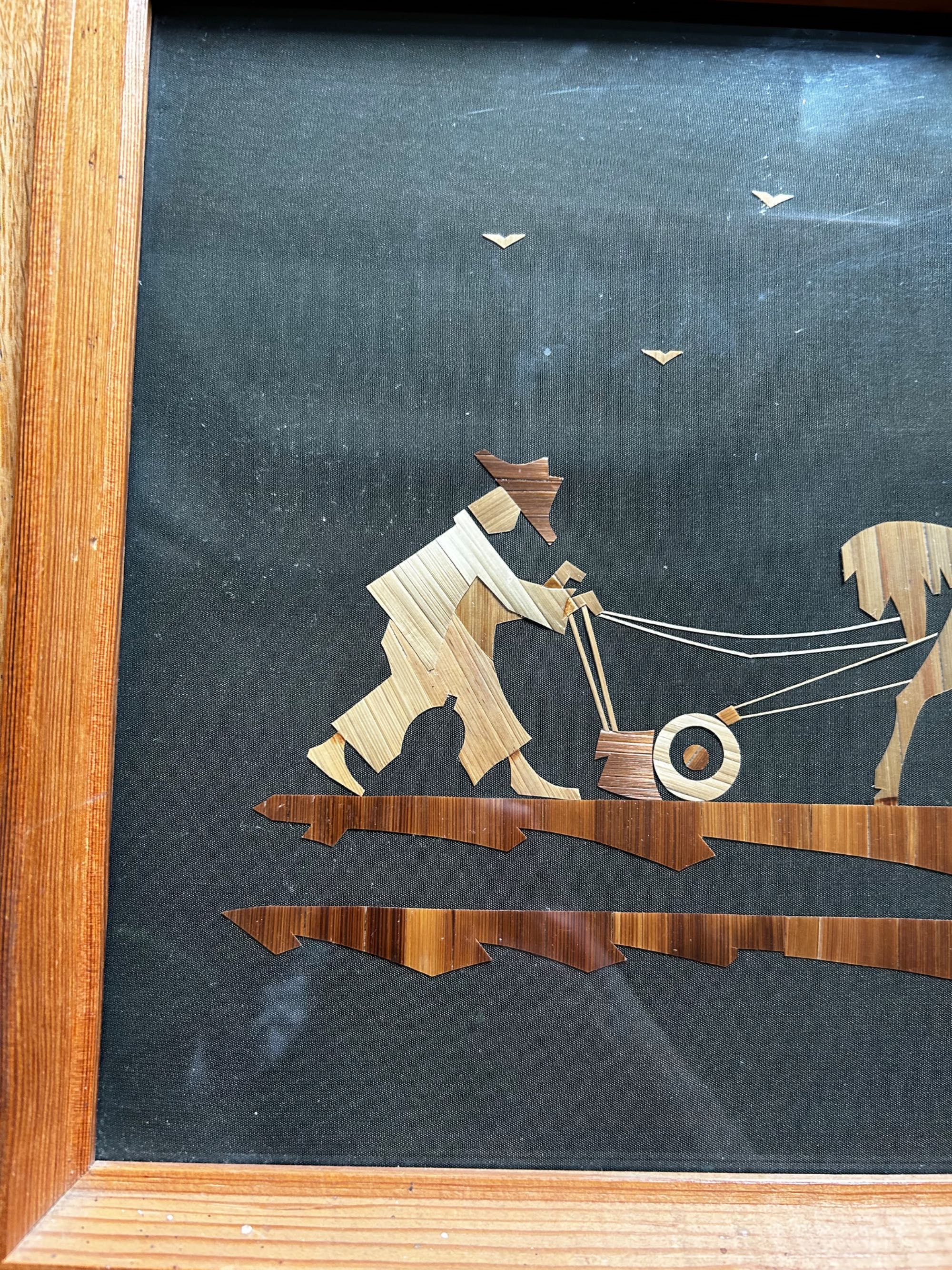 Obraz stary ze słomy  rolnik oracz vintage ręczna praca