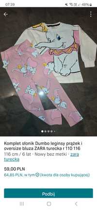 Komplet słonik Dumbo leginsy prążek i bluzka oversize 110 116