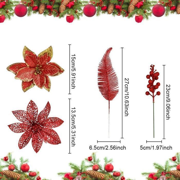 DURANTEY Zestaw Choinkowych Ozdób Czerwone 22 sztuki