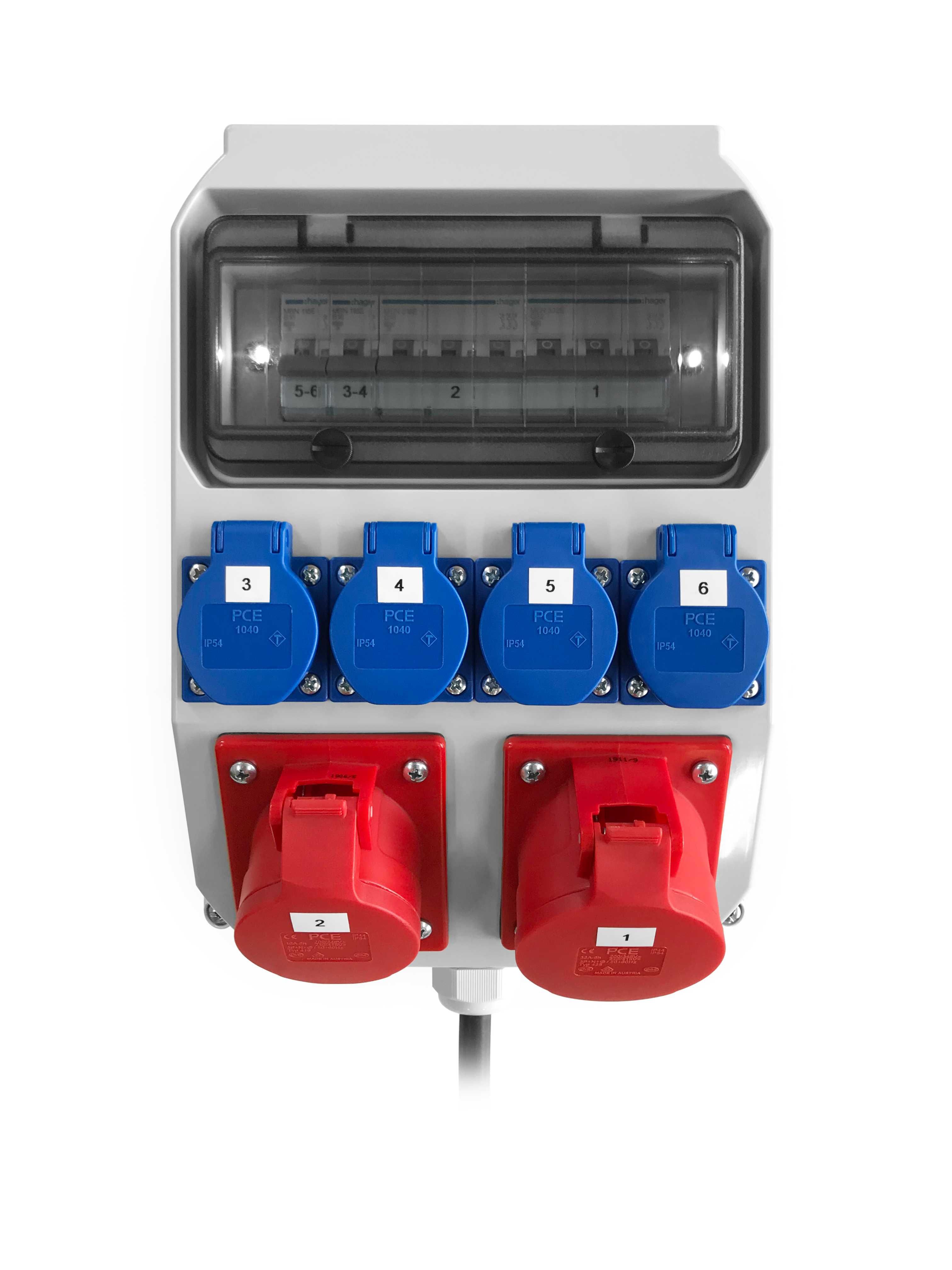 Skrzynka z podświetleniem LED gniazda 4x16A 230V | 1x16A/1x32A 5P 400V