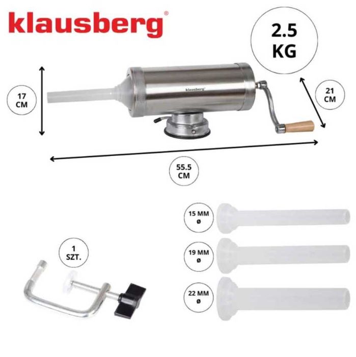 Maszynka do kiełbas 2,5 kg KLAUSBERG – stal nierdzewna, szpryca