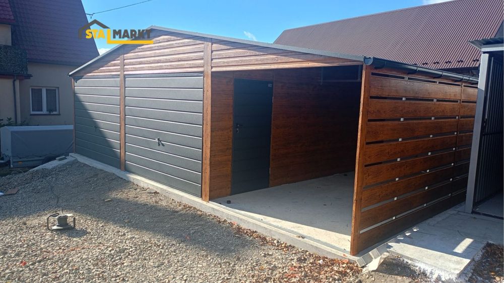 Nowoczesny garaż blaszany 9x6 m DREWNOPODOBNY – Producent