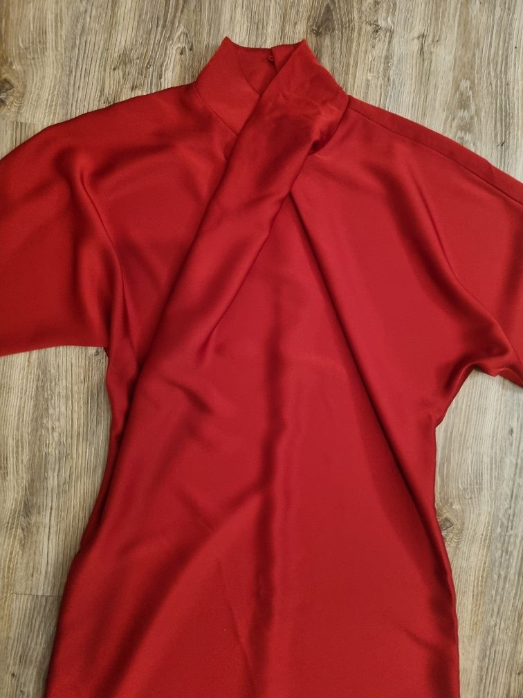 H&M NOWA Drapowana, czerwona sukienka Egzotyczna r. S